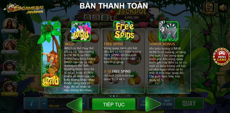 Game Apes Go Wild slot cung cấp nhiều tính năng đặc biệt