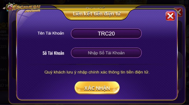 Liên kết ví tiền điện tử với 68 game bài trước khi rút tiền